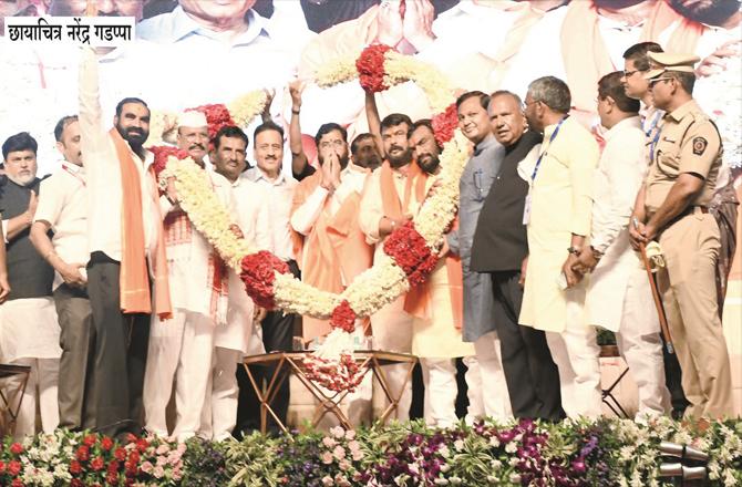 Chief Minister Eknath Shinde along with other leaders in a rally held in Nanded.